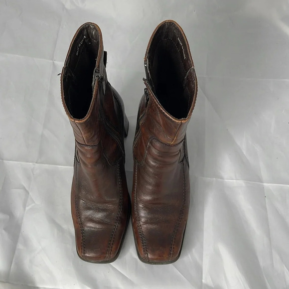 VINTAGE Y2K Spring Distressed Brown Leather Square Toe Over the Ankle Boots 36 - Picture 7 of 16